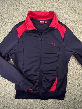 PUMA Track Jacket Women's Medium Full Zip Long Sleeve Red/pink Purple W Logo